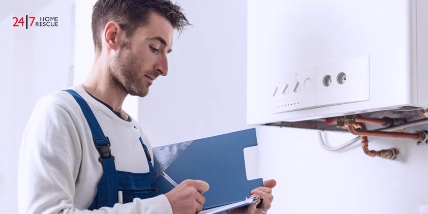 An engineer is performing a checklist for boiler service