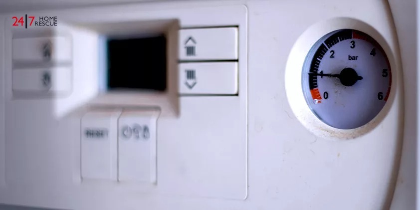 Gas pressure metre on the panel of the heating gas boiler