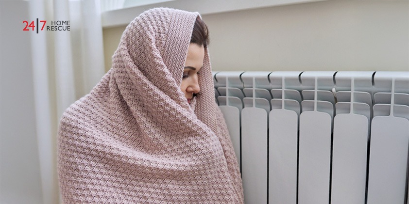 Woman worried from radiator not working in room