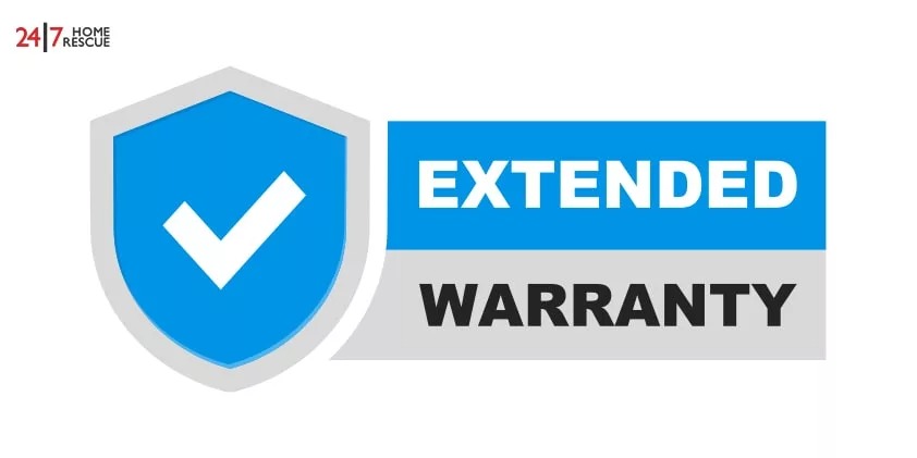 The shield is next to a blue rectangle with “EXTENDED WARRANTY” written in white