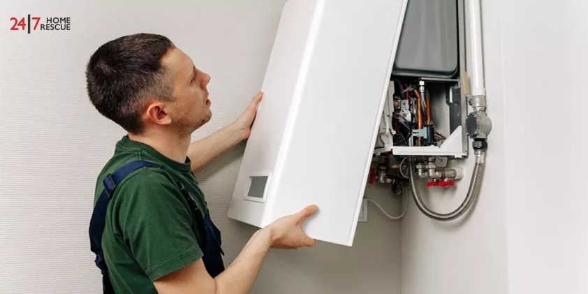 An engineer is relocating the boiler