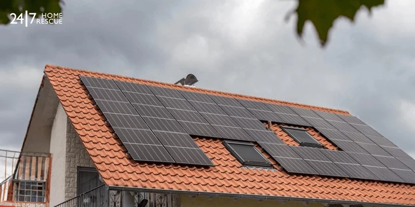 Solar panel in cloudy weather