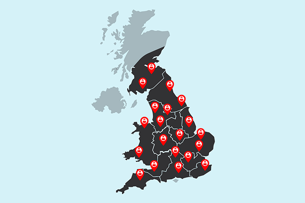 UK mainland map with engineers location