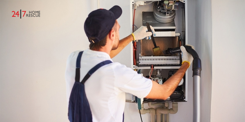 Engineer servicing boiler