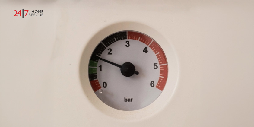 A boiler pressure gauge showing adequate boiler pressure
