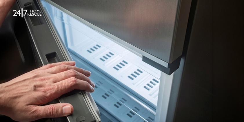 A person checking problems with the fridge