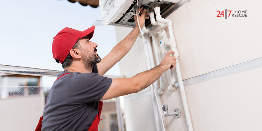 Engineer fitting combi boiler